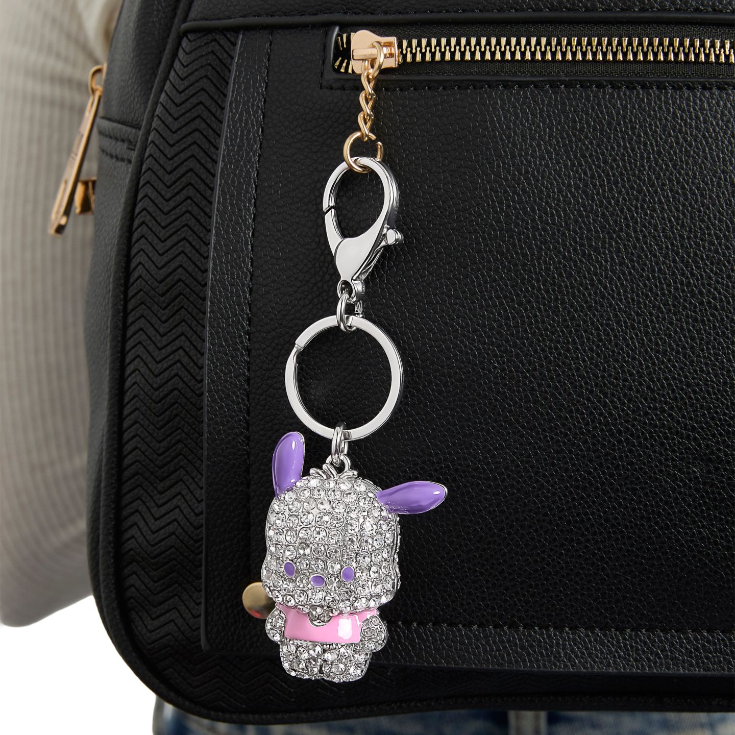 Брелок Hello Kitty Pochacco Pave Keychain Bag Charm - Officially Licensed Sanrio, цвет: Серебряный — фото 2