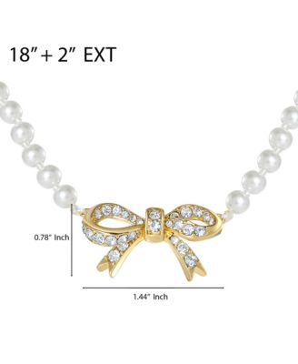 Pave Bow, Gold Tone Accents Pearl Necklace