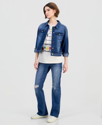 Juniors' Floral Embroidered Graphic T-Shirt