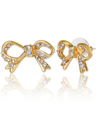 Pav&eacute; Bow Necklace & Stud Earring Set, Gold-Tone