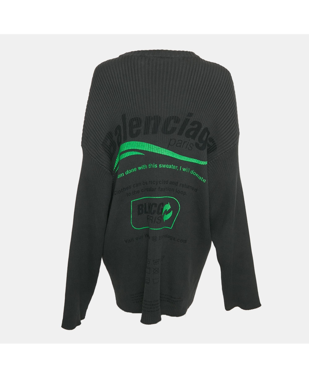 Pre-Owned Balenciaga Women's Grey Printed Rib Knit Oversized Sweater