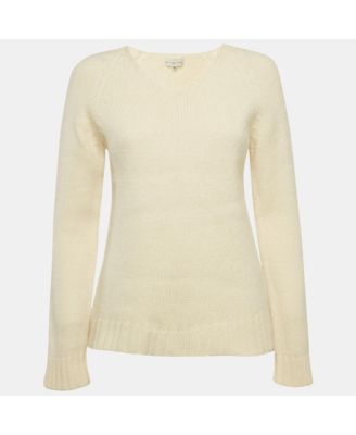 Women's Vintage La Mode Cream Rib Knit V-Neck Sweater