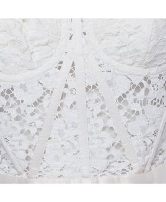 Women's Off-White Lace Strapless Corset Crop Top