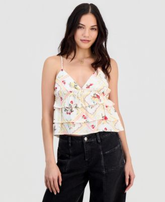 Juniors' Striped Ruffled Sleeveless Top