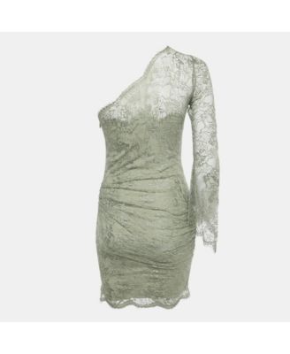 Women's Green Lace One-Shoulder Mini Dress