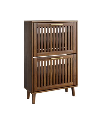 Storage Cabinet Modern Walnut Shoe Cabinet with 2 Flip Drawers and Fence Design