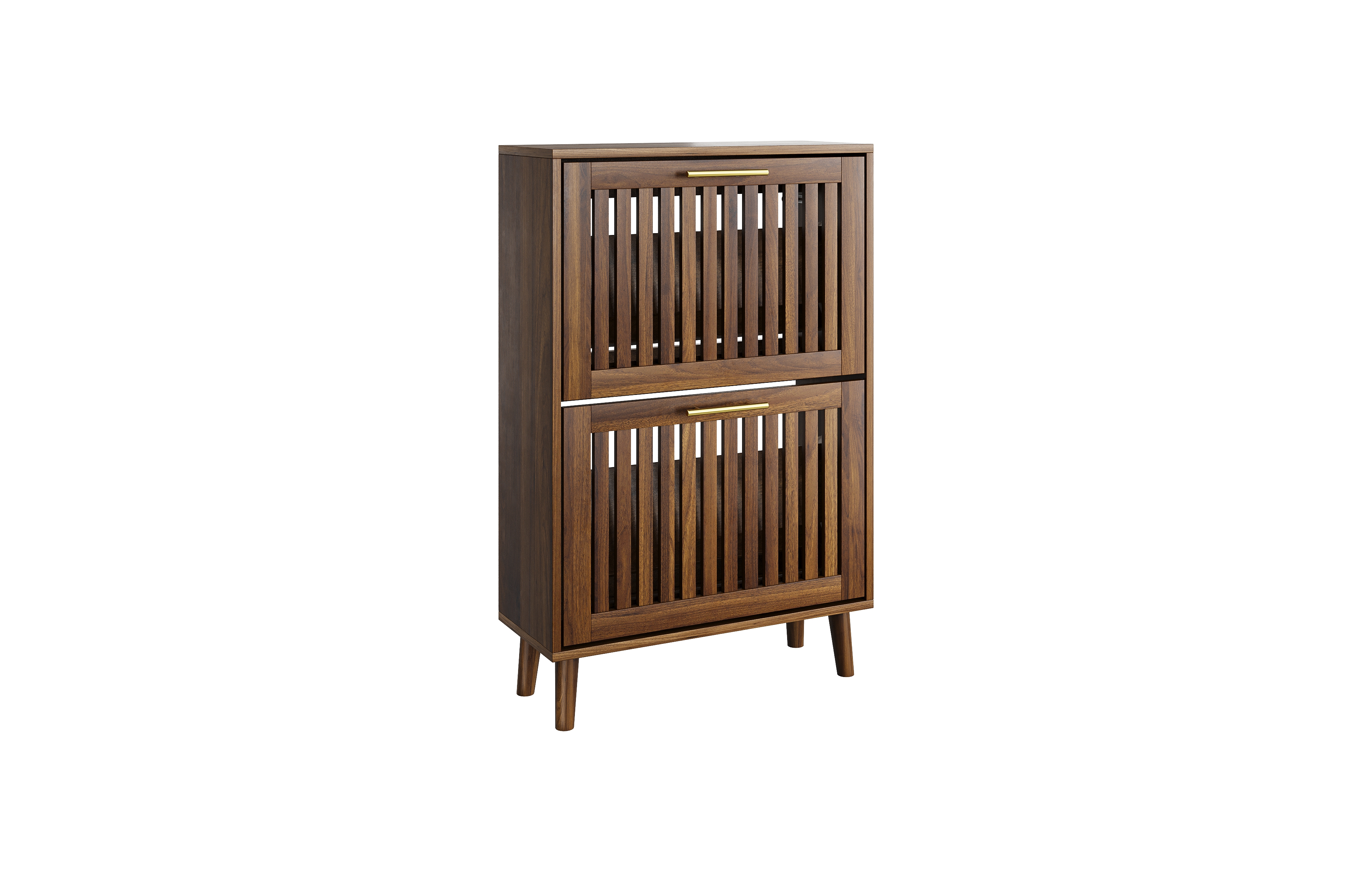 sumyeg Storage Cabinet Modern Walnut Shoe Cabinet with 2 Flip Drawers and Fence Design