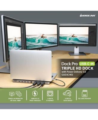 13-Port USB-C Triple Display 4K Docking Station HD Slim Multi-Port Adapter – Gray