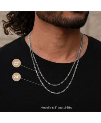 Men's Cuban Chain – 3mm Silver Curb Link Necklace 22"