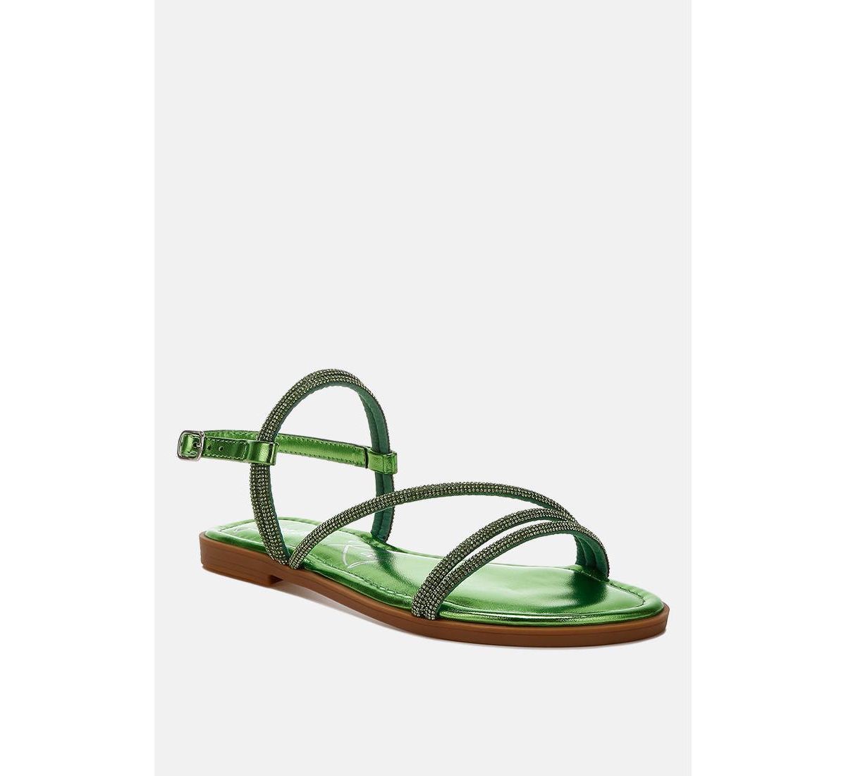 London Rag Womens Bawley Rhinestone Strappy Flat Sandals