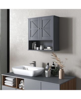 Bathroom Wall Cabinet Wall Mounted Medicine Organizer with Open and Adjustable Shelf Storage Cabinet for Bathroom or Laundry Room
