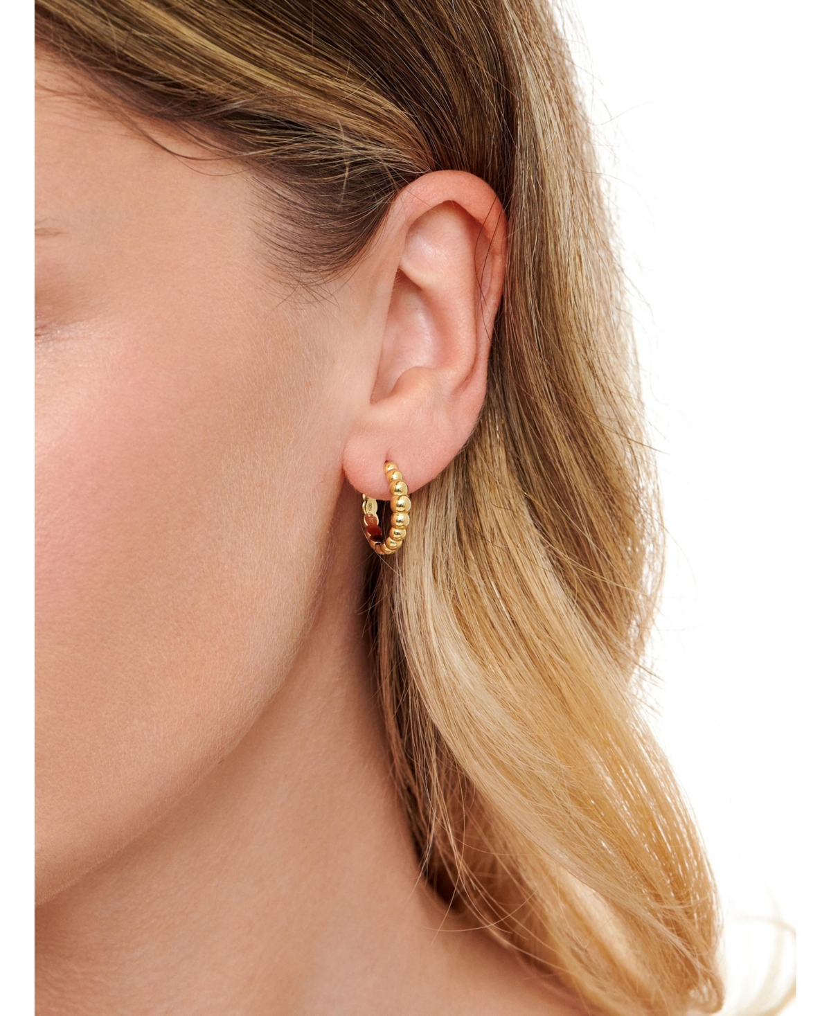 Devata Beaded Ball Hoop Earrings in Gold Plated Sterling Silver