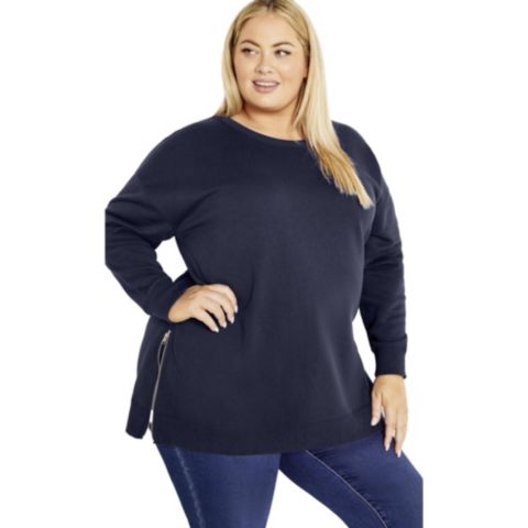 Женский топ AVENUE Plus Size Jade Longline Zip Top, цвет: Тёмно-синий