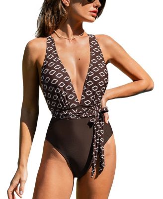 Women's Deep V Cross Back One-Piece Swimsuit