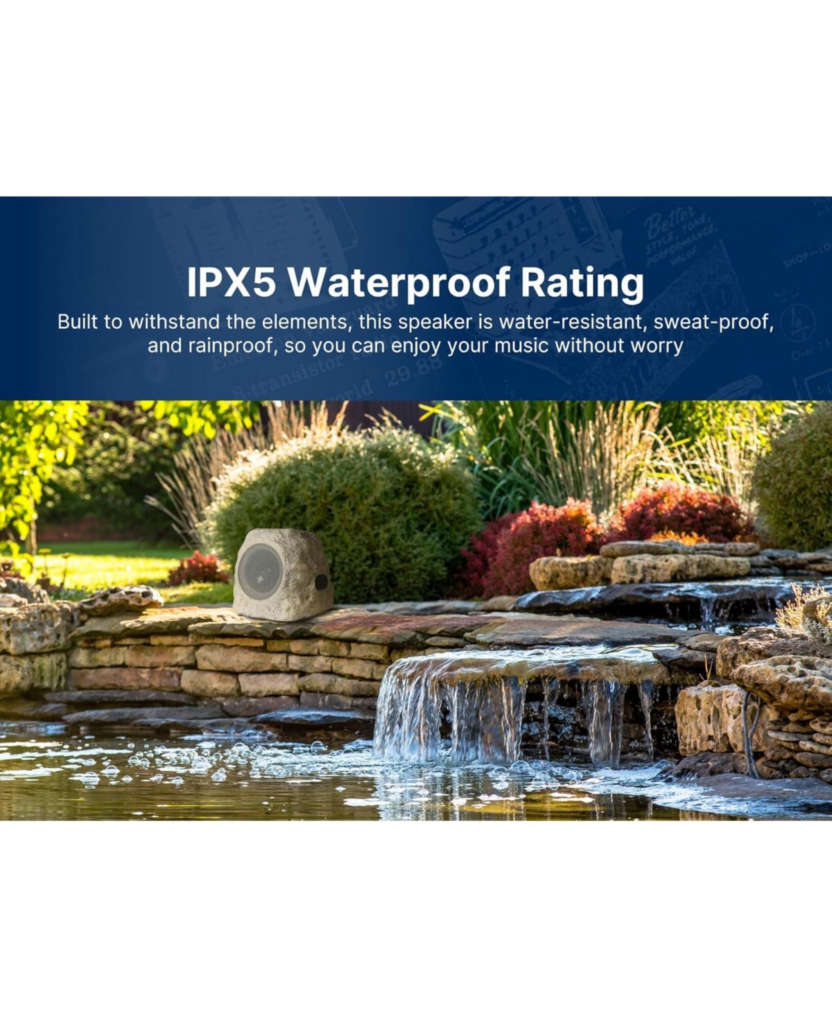 Emerson Ers-1002 Bluetooth Waterproof Outdoor Rock Led Speaker with Solar Charging