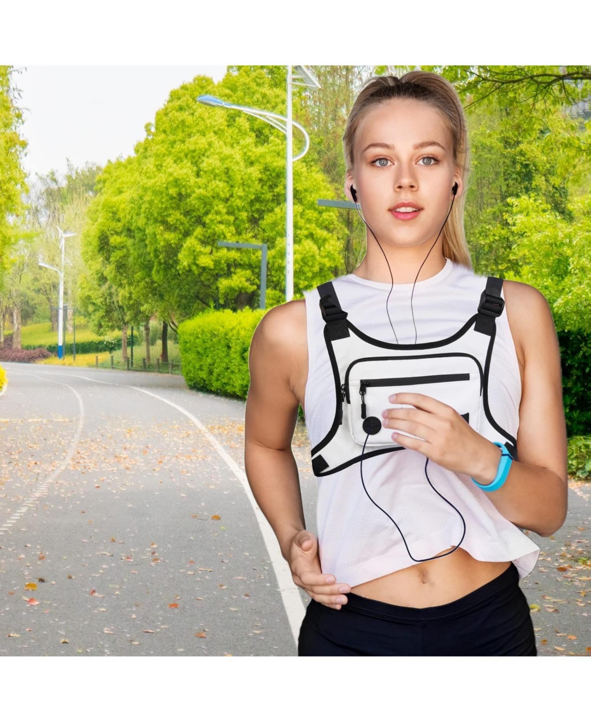 Batfox Lightweight Running Chest Pack: Outdoor Sports Vest Bag with Phone Holder for Cycling, Hiking, Workout, Skiing - Men & Women (Crystal White)