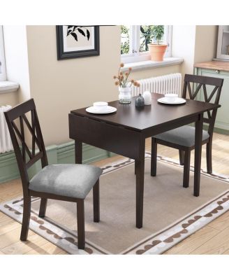 3-Piece Folding Dining Table Set with Drop Leaf and 2 Padded Chairs, Compact Breakfast Nook Table Set for Small Spaces