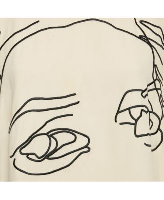 Women's Cream Embroidered Crepe Mini Dress