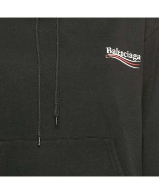 Women's Black Campaign Print Cotton Knit Hoodie