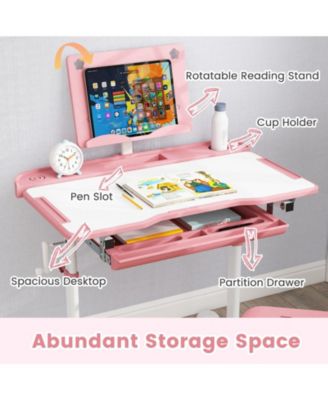 Kid&#39;s Study Desk &amp; Chair Set w/Tilt Desktop Book Stand Footrest Bar for Toddlers