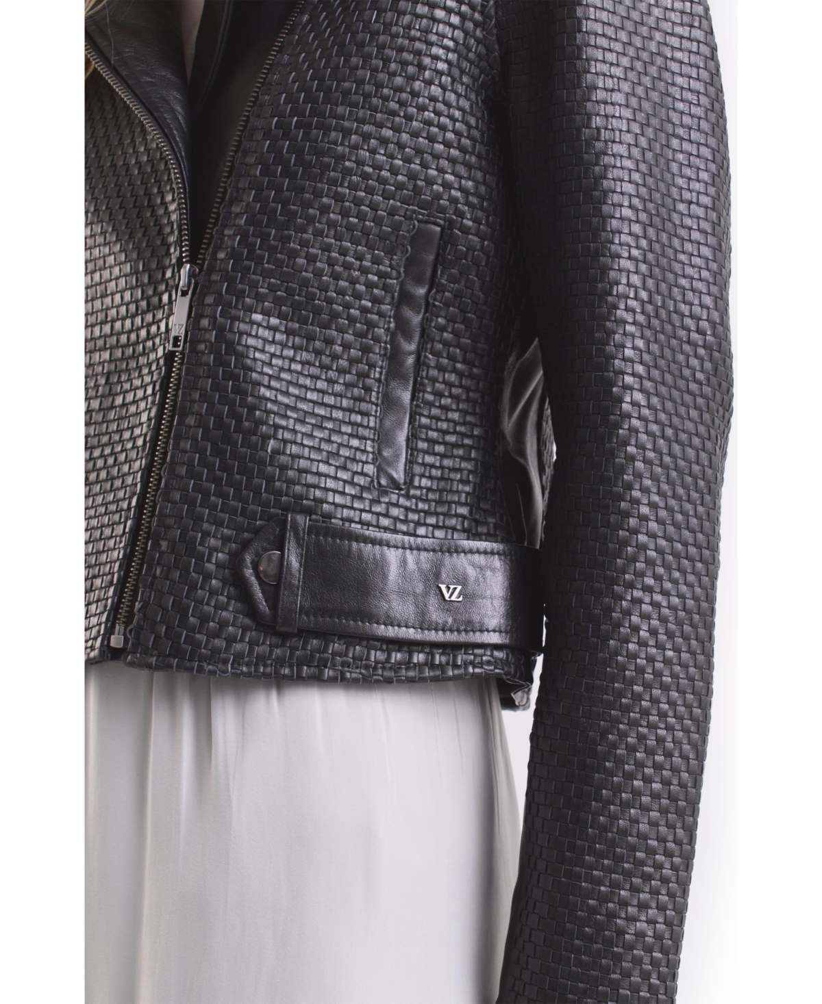 Velez Women's Claire Leather Woven Biker Jacket