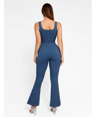 Women's Shapewear Sculpting Denim Tank Flare Leg Jumpsuit