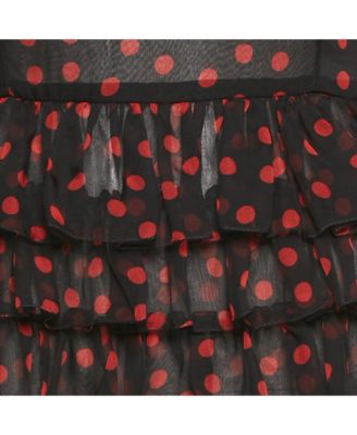 Women's Black Polka Dots Silk Tiered Maxi Dress