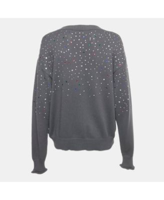 Women's Grey Rib Knit Rhinestone Sweater