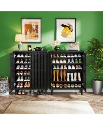Narrow Hallway Shoe Cabinet with Wooden Doors