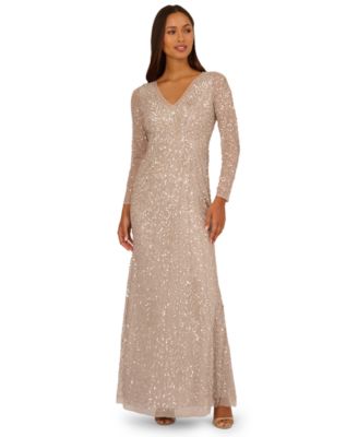 Women's Long-Sleeve Beaded Full-Length Gown