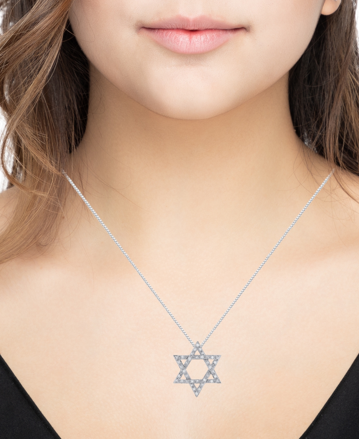 Macy's Diamond Star of David Pendant Necklace (1/6 ct. t.w.) in Sterling Silver