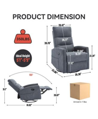 Manual Recliner Chair with Rocker and Swivel in Fabric