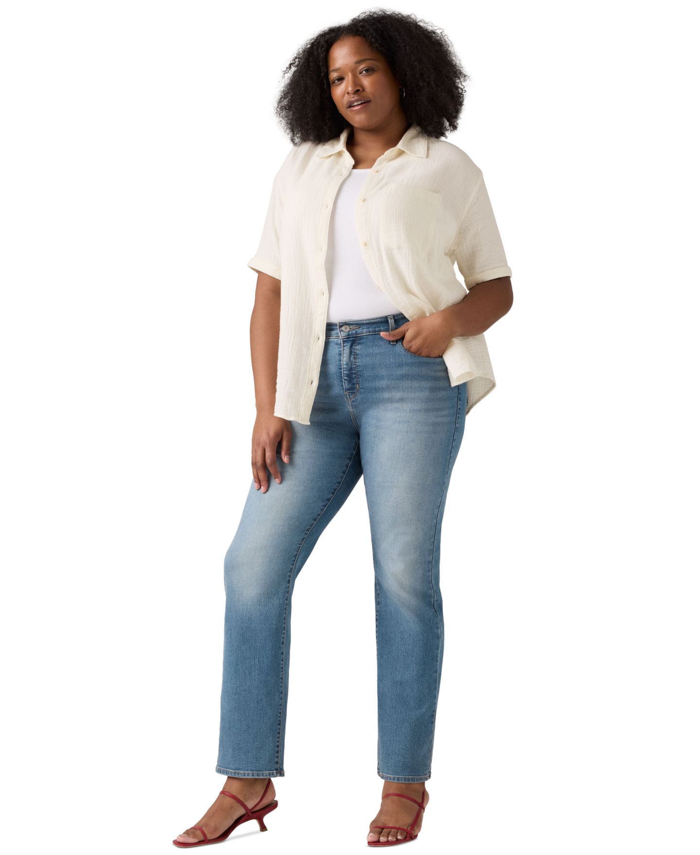 Женские джинсы Levi's Trendy Plus Size 314 Mid-Rise Shaping Straight-Leg, цвет: Индиго — фото 6
