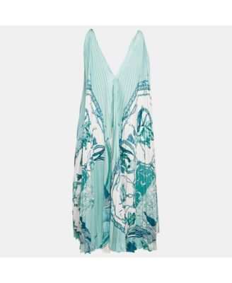 Women's Womens's Blue Floral Print Satin Plisse Midi Dress