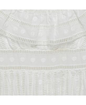 Women's White Embroidered Cotton Melody Ladder Mini Dress