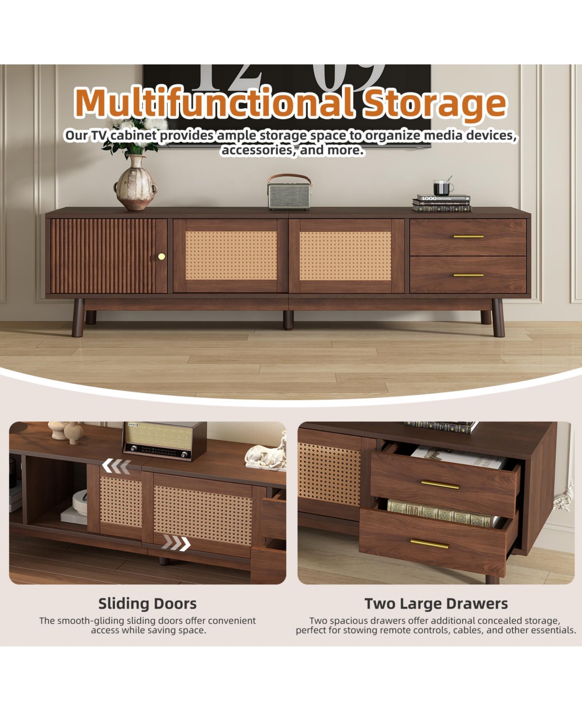 Casainc Modern Storage Cabinet Farmhouse Tv Stand with Sliding Doors and Drawer