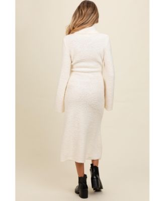 Maternity Ivory Turtleneck Bell Sleeve Sweater Dress