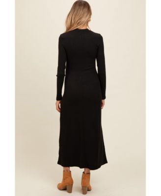 Maternity Charcoal Ribbed Knit Side Slit Midi Dress