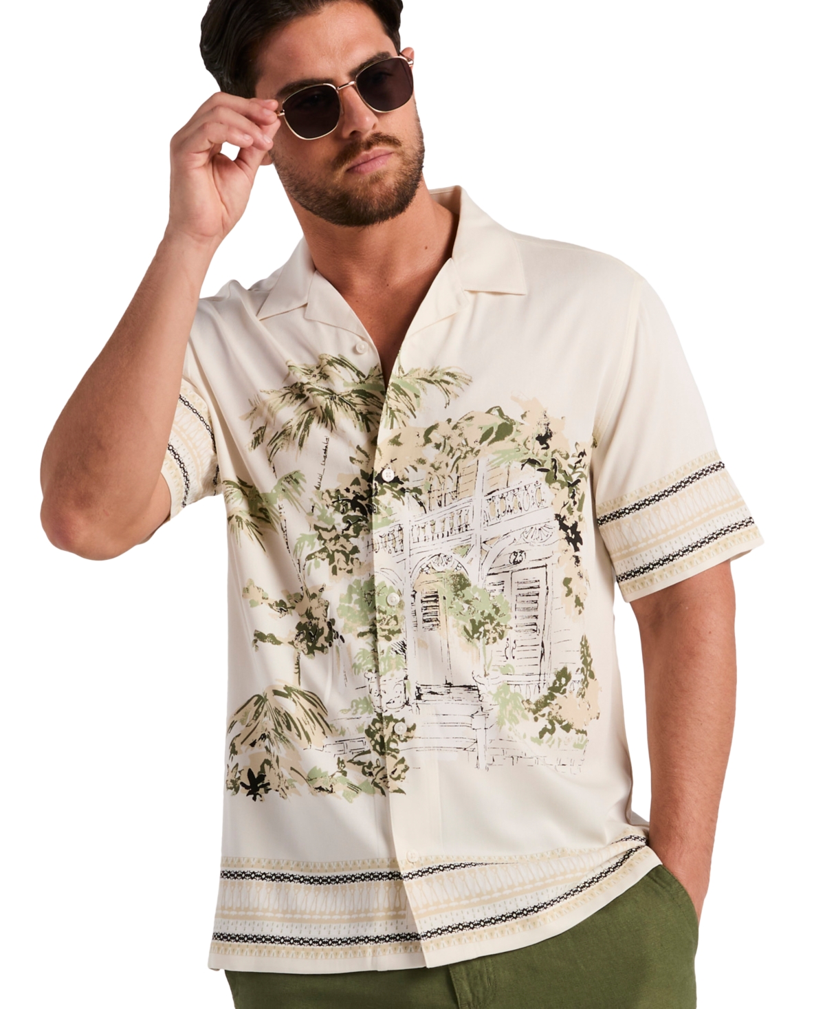 Cubavera Men's Scenic Border Printed Shirt