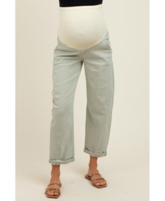 Maternity Light Olive Rolled Cuff Barrel Leg Jeans