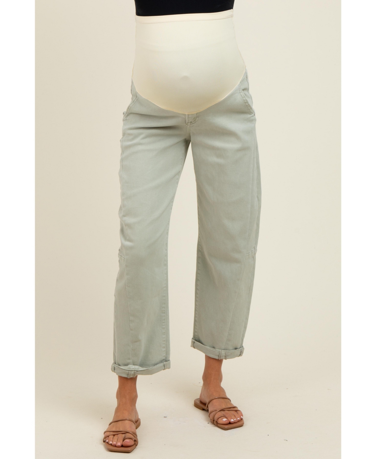 Pinkblush Maternity Light Olive Rolled Cuff Barrel Leg Jeans