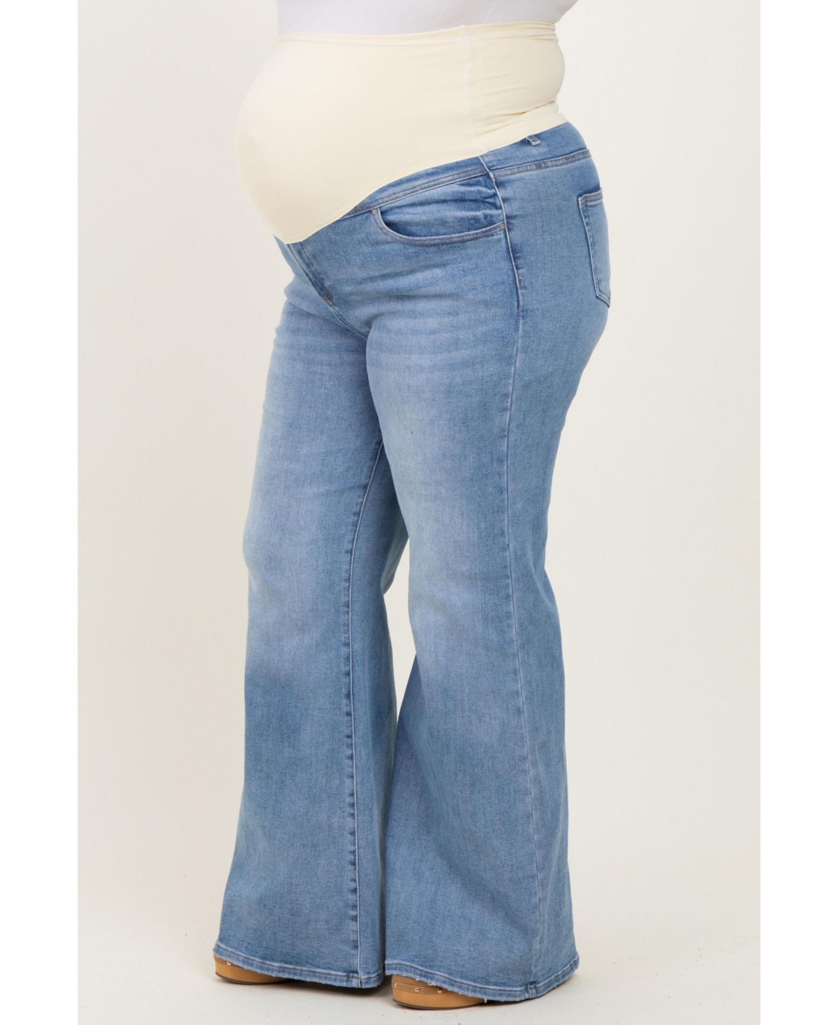 Pinkblush Plus Size Blue Front Yoke Detail Wide Leg Jeans