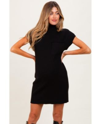 Maternity Burgundy Ribbed Knit Short Sleeve Sweater Dress