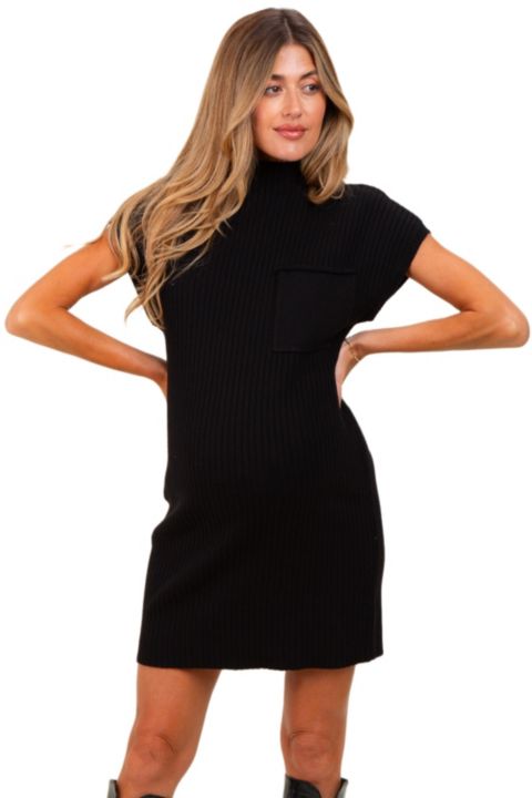 Женское платье Pinkblush Olive Ribbed Knit Short Sleeve Sweater Dress, цвет: Чёрный