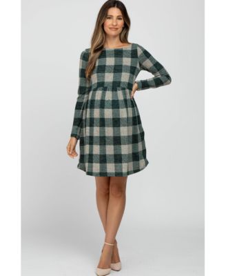 Maternity Forest Green Plaid Knit Dress
