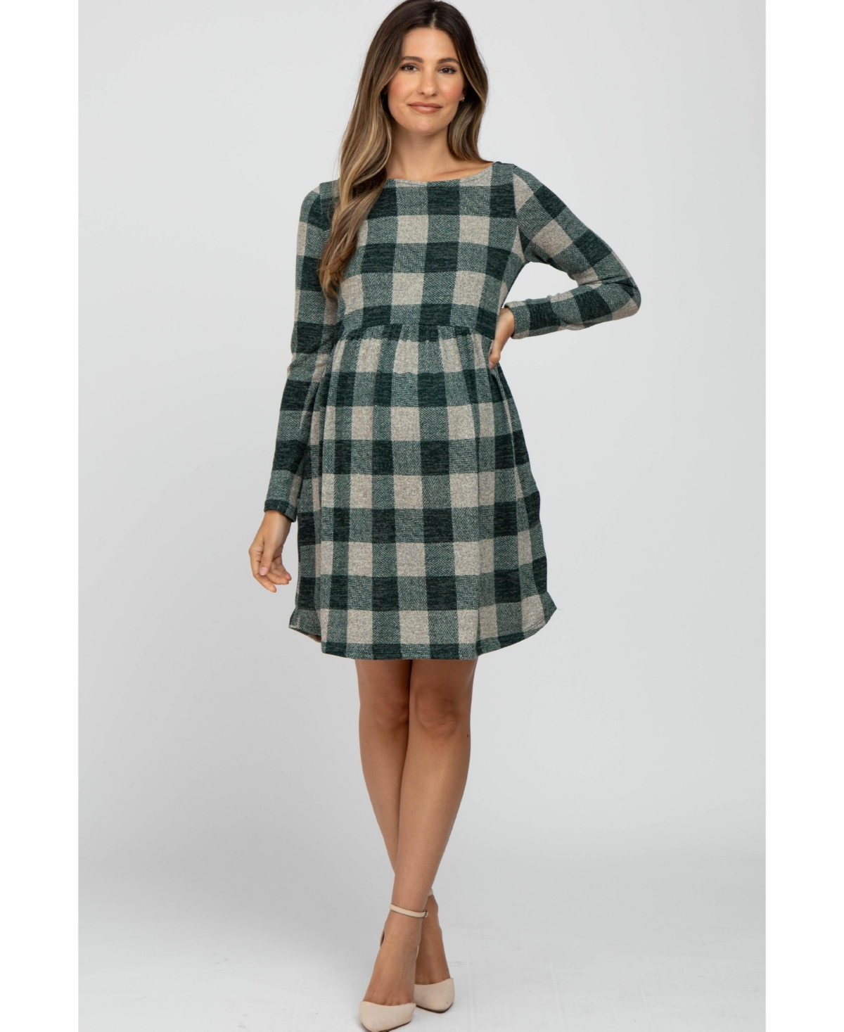 Pinkblush Maternity Forest Green Plaid Knit Dress