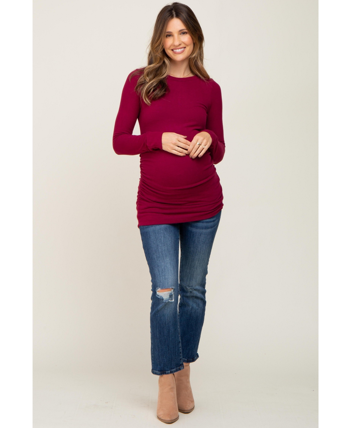 Pinkblush Maternity Heather Grey Soft Knit Ruched Top
