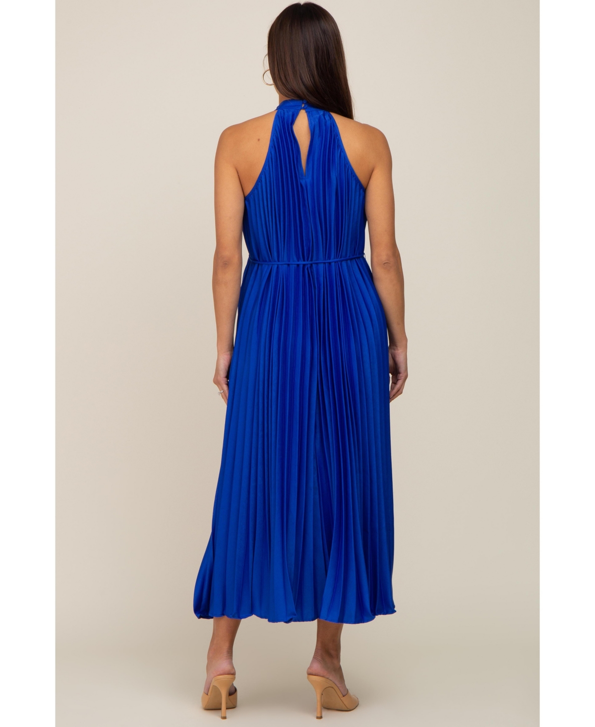 Pinkblush Maternity Royal Blue Pleated Halter Dress