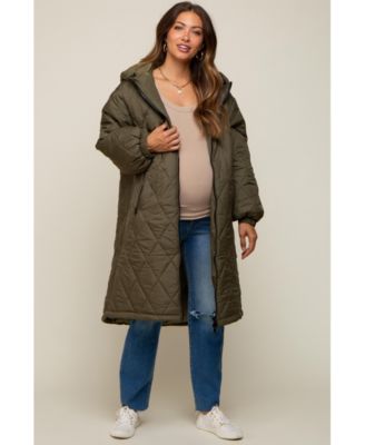 Maternity Olive Quilted Long Puffer Jacket