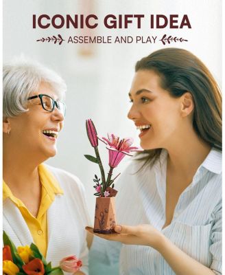 3D Puzzles Pink Lily DIY Model Building Kits Artifical Flower Toys for Thanksgiving Mother's Day, Multicolored, 9.65"6.5"1.65